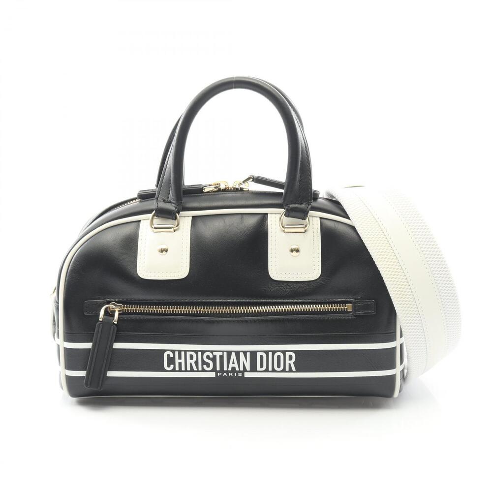 Dior VIBE Bowling Bag Handbag Leather Black White